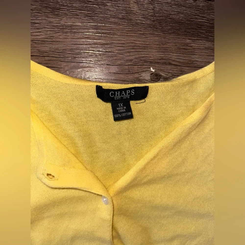 Chaps Yellow Button up Sweater size 1X 100% Cotton